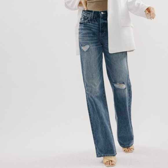 Vici High Rise Distressed Flare Jeans 90s Style - Picture 1 of 7